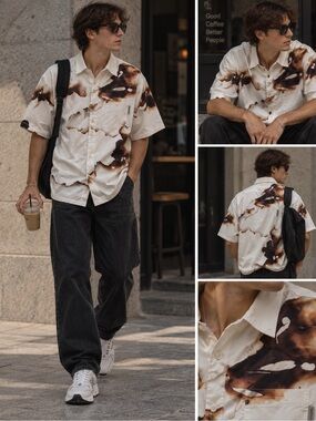 EMPTY REFERENCE MEN’S GRAPHIC BUTTON UP SHIRT SIZE 7 ART DISTRESSED